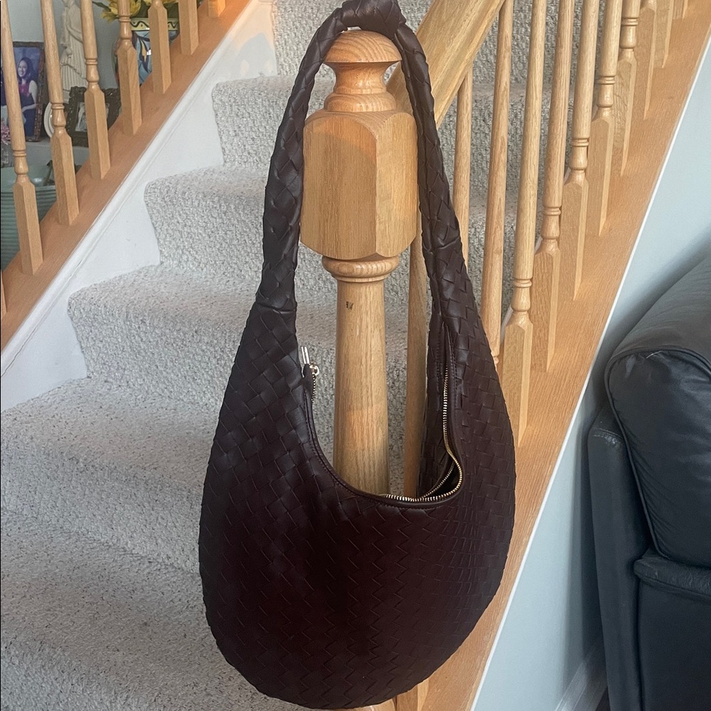 Melie Bianco large satchel: Brown Leather Woven Hobo Bag - Picture 2 of 4